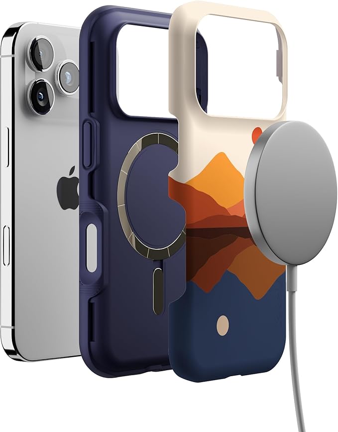 Casely iPhone 17 Pro Case | Opposites Attract | Day & Night Colorblock Mountains | Compatible with MagSafe | Bold Protective Design
