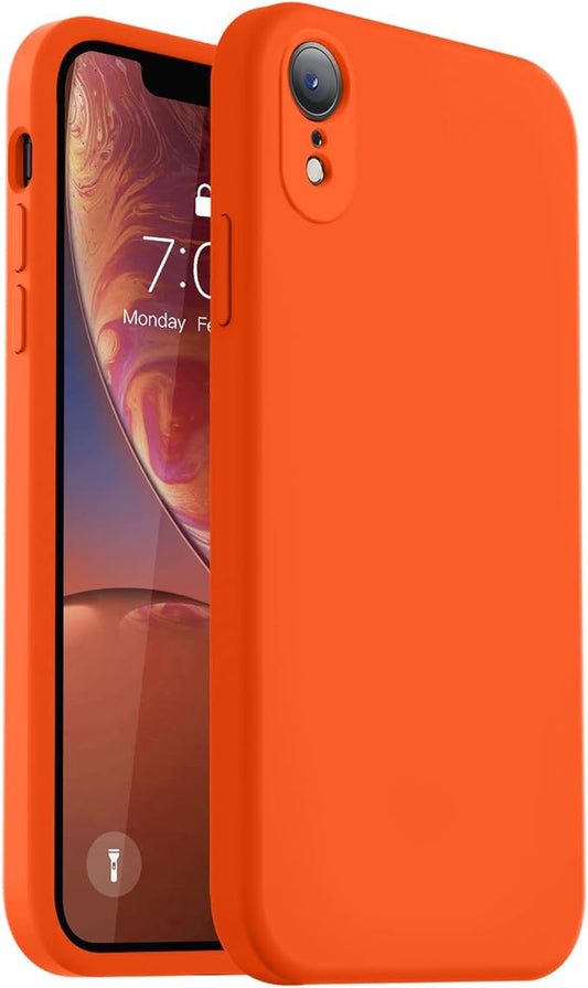 Vooii Compatible with iPhone XR Case, Upgraded Liquid Silicone with [Flat Edges] [Camera Protection] [Soft Anti-Scratch Microfiber Lining] Phone Case for iPhone 10 XR 6.1 inch - Neon Orange