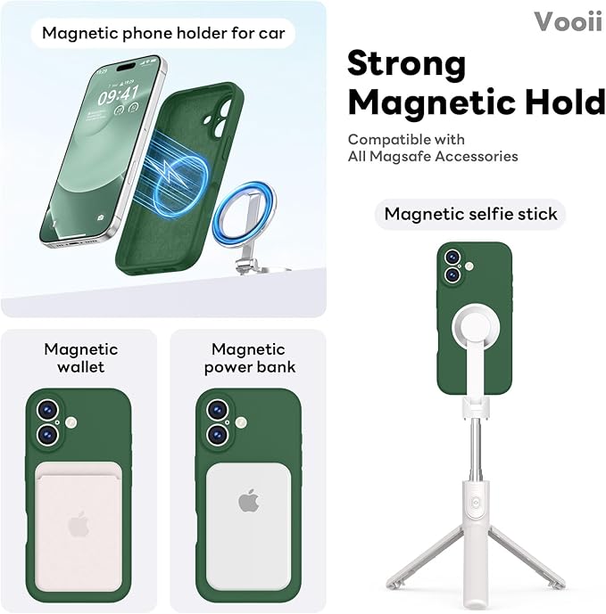 Vooii Magnetic Compatible with iPhone 17 Case (Compatible with Magsafe) (Upgraded Camera Protection) Liquid Silicone Shockproof Full Body Protective Phone Cover for Women Men, Green, 6.3"