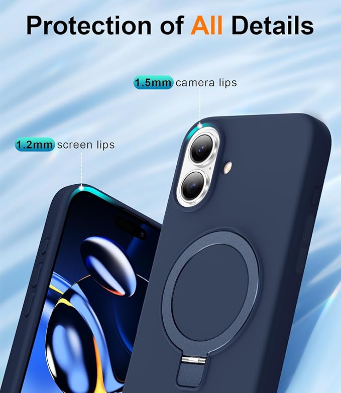 ZHK Liquid Silicone Designed for iPhone 17 Case with Magnet Stand, [Precise Camera Lens Protection][Mil-Grade Drop Shockproof][Soft Anti-Scratch Microfiber Lining] Slim Fit Cover, Navy Blue