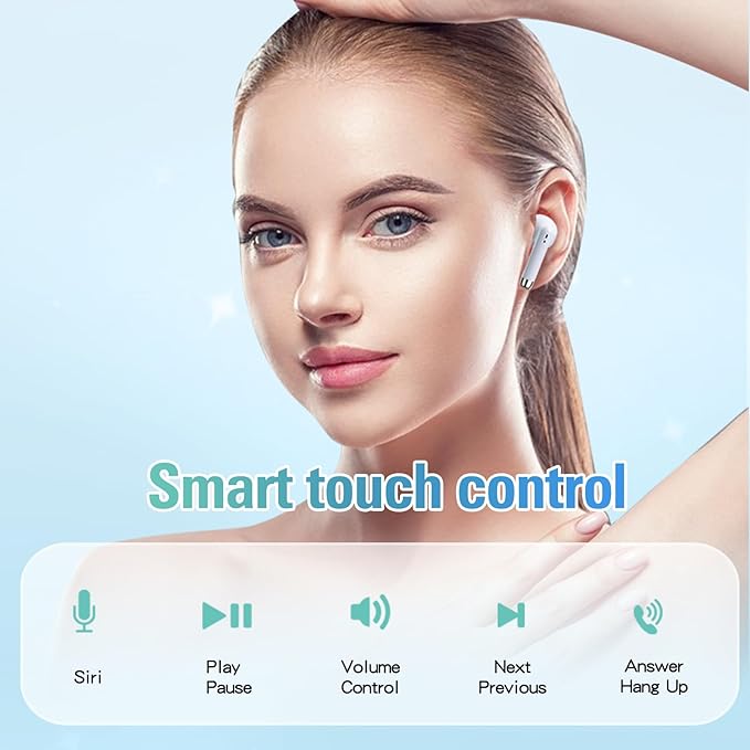 True Wireless Earbuds White Bluetooth 5.3 with Microphone for Working Out Noise Canceling Blue Tooth Ear Buds Deep Bass TWS Wireless Earphones with Charging Case in Ear Headphone for iPhone Android