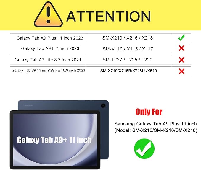 Bundle of Case for Samsung Galaxy Tab A9 Plus 11 Inch 2023 with Tempered Glass Screen Protector Pencil Holder,BLOSOMEET Galaxy A9+ Plus Tablet Case with Shoulder Strap Hand Strap&Stand,Black