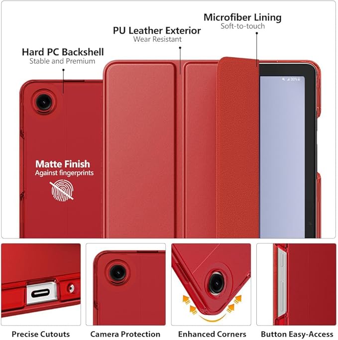 MoKo Case for Galaxy Tab A9+/A9 Plus 11 inch 2023, Slim Stand Protective Smart Cover with Hard PC Translucent Back Shell for Tab A9 Plus Tablet (SM-X210/X216/X218), Auto Wake/Sleep, Red