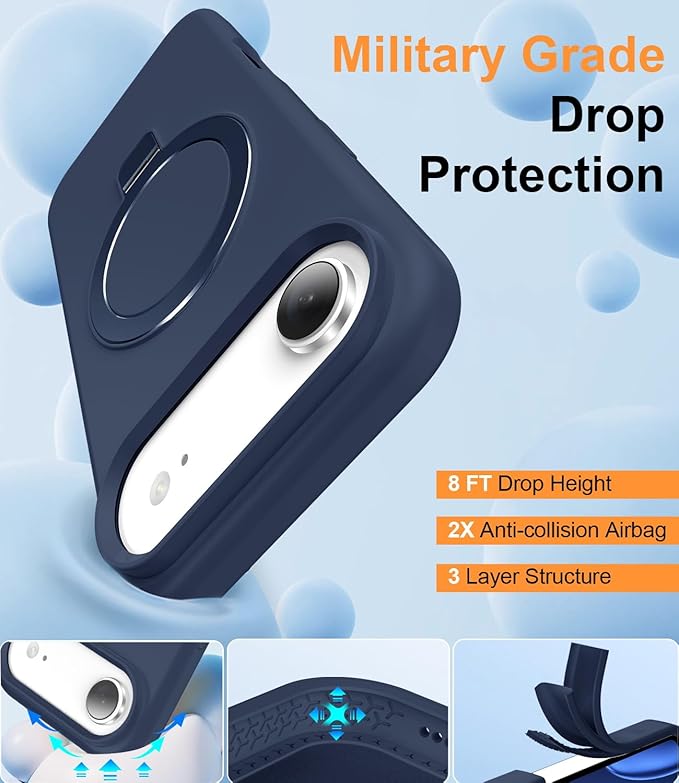 ZHK Liquid Silicone Designed for iPhone Air Case with Magnet Stand, [Precise Camera Lens Protection][Mil-Grade Drop Shockproof][Soft Anti-Scratch Microfiber Lining] Slim Fit Cover, Navy Blue