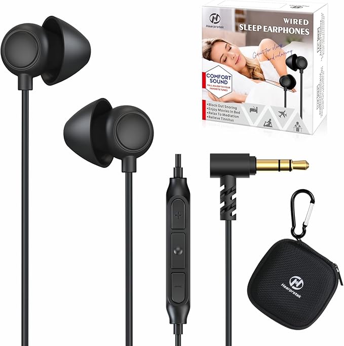 Hearprotek Sleep Earbuds, 2 Pairs Soft Comfortable in-Ear Earphones with Mic-Low Profile Noise Reduction Headphones for Sleeping on Side, Snoring, Yoga, Travel, Mediation & Relaxation