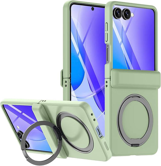 Case for Samsung Galaxy Z Flip 7 with Hinge Protection, Compatible with Magsafe, Built-in Kickstand, Shockproof Rugged Slim Phone Case for Galaxy Z Flip 7 2025 (Light Green)