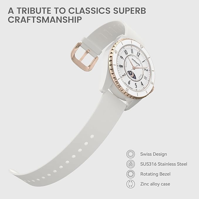 KAVVO Oyster Mini 38mm Bluetooth Smartwatch for Women, 1.1'' Delicate AMOLED Always-On Display, Rotating Bezel, Fitness Tracker with Female Health, Heart Rate Blood Oxygen Monitor(Ceramic White)