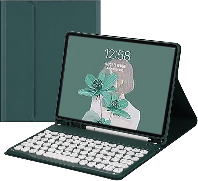 HENGHUI Keyboard Case for Galaxy Tab S6 Lite 10.4 inch Keyboard Case Cute Round Key Color Keyboard Wireless Detachable BT Keyboard Cover with S Pen Holder (DarkGreen)