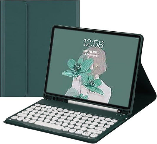 HENGHUI Keyboard Case for Galaxy Tab S6 Lite 10.4 inch Keyboard Case Cute Round Key Color Keyboard Wireless Detachable BT Keyboard Cover with S Pen Holder (DarkGreen)