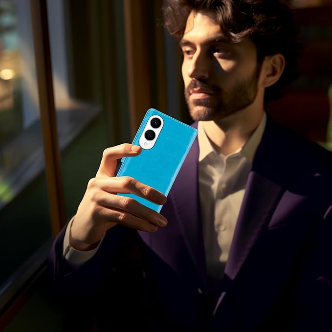 MONASAY Wallet Case Fit for Samsung Galaxy S25 Edge 5G，[Lens & Glass Screen Protector] [RFID Blocking] Flip Folio Leather Cell Phone Cover with Credit Card Holder, 6.7 inch, Light Blue