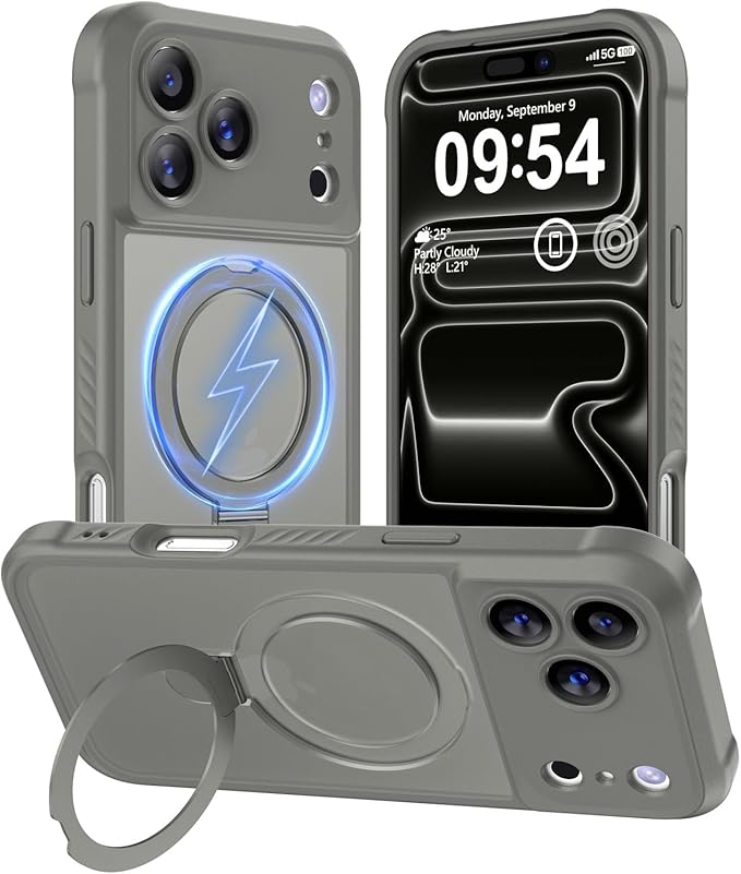 MOCCA Compatible with iPhone 17 Pro Max Case with Magnetic Invisible Stand [Full Camera Protection] [Compatible with Magsafe] Military Drop Shockproof Translucent Matte Phone Case Cover,Titanium Gray