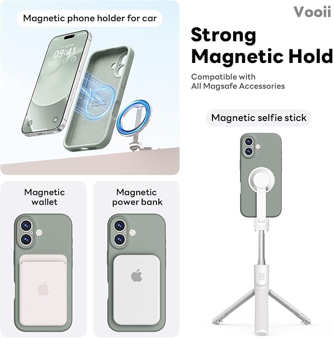 Vooii Magnetic Compatible with iPhone 17 Case (Compatible with Magsafe) (Upgraded Camera Protection) Liquid Silicone Shockproof Full Body Protective Phone Cover for Women Men, Calke Green, 6.3"