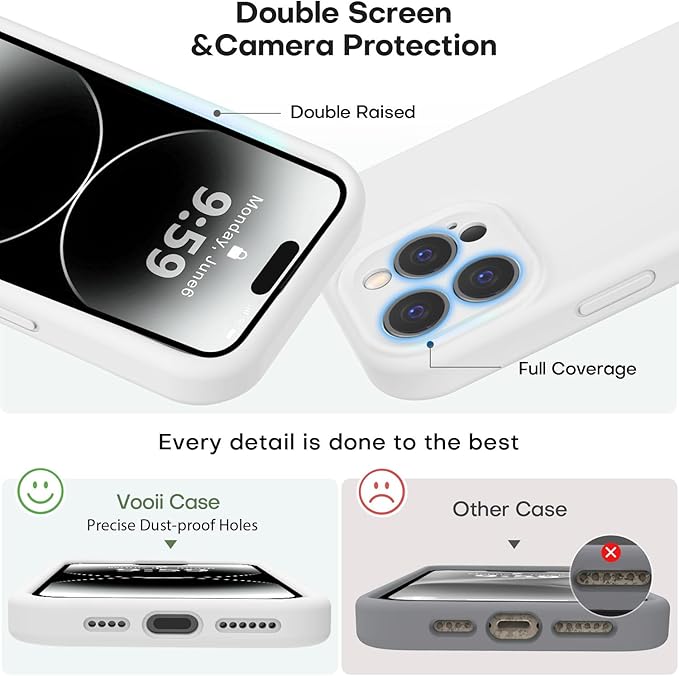 Vooii Compatible with iPhone 14 Pro Max Case, Liquid Silicone Upgrade [Camera Protection] [Soft Anti-Scratch Microfiber Lining] Shockproof Phone Case for iPhone 14 Pro Max 6.7 inch - White
