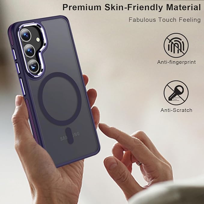Magnetic Designed for Samsung Galaxy S24 Case 6.2" Compatible with MagSafe, Anti-Slip Edge Military Grade Drop Tested Hard Back Protective Translucent Case for Samsung S24 Case (Dark Purple)