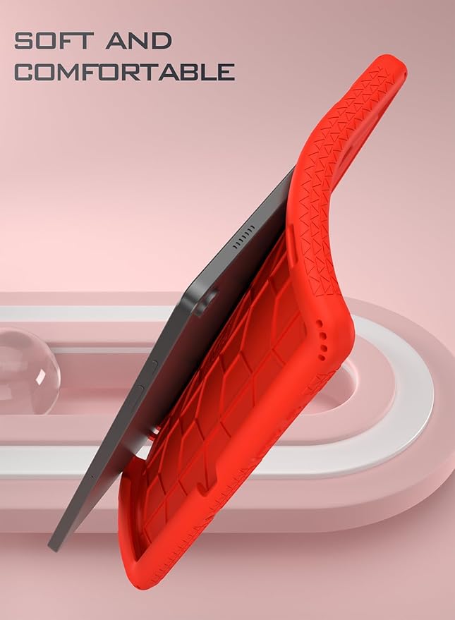 Poetic TurtleSkin Case for Samsung Galaxy Tab A9+ Plus 11 Inch 2023, Heavy Duty Shockproof Rugged Kids Friendly Drop Protection Silicone Cover, Red