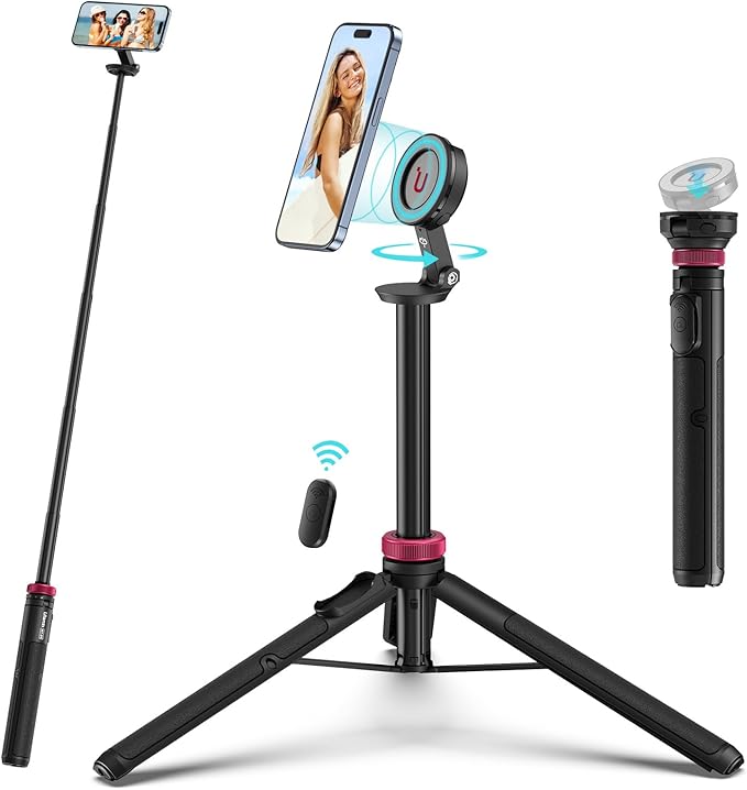 ULANZI 61'' Magnetic Selfie Stick Phone Tripod with Wireless Remote, Extendable Cell Phone Holder Stand, Compatible with MagSafe, Cellphone Tripod for iPhone 17 16 15 14 13 12 and Android Phones