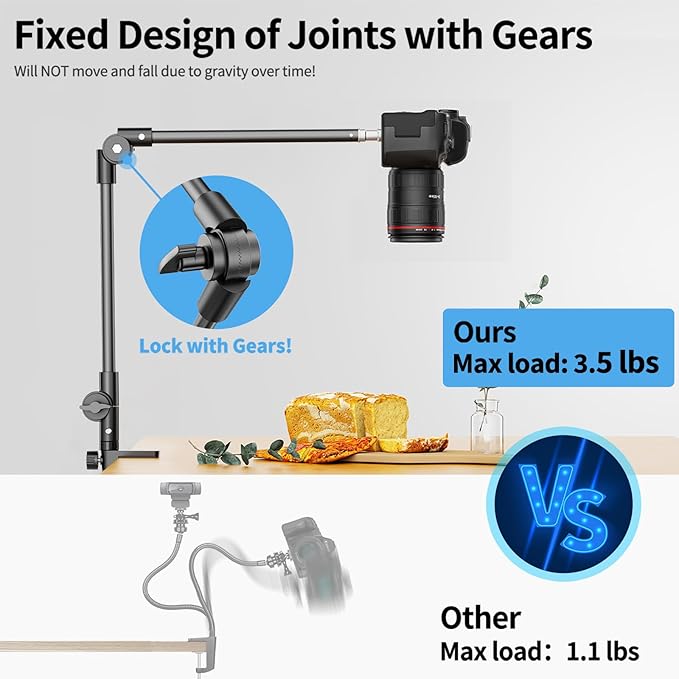 KDD Tablet Stand Holder, Adjustment iPad Phone Mount, 27in Long Arm Webcam Stand Projector Camera Mount for Desk, Fit for 4.7"-12.9" Devices, iPad Pro 12.9 Air Mini, Galaxy Tabs, Switch, iPhone