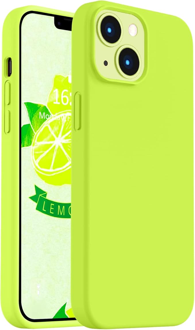 Vooii Compatible with iPhone 14 Case,[Silky Touch Premium Liquid Silicone] [Soft Anti-Scratch Microfiber Lining], Ultra Slim Shockproof Protective Case for iPhone 14 - Fluorescent Green