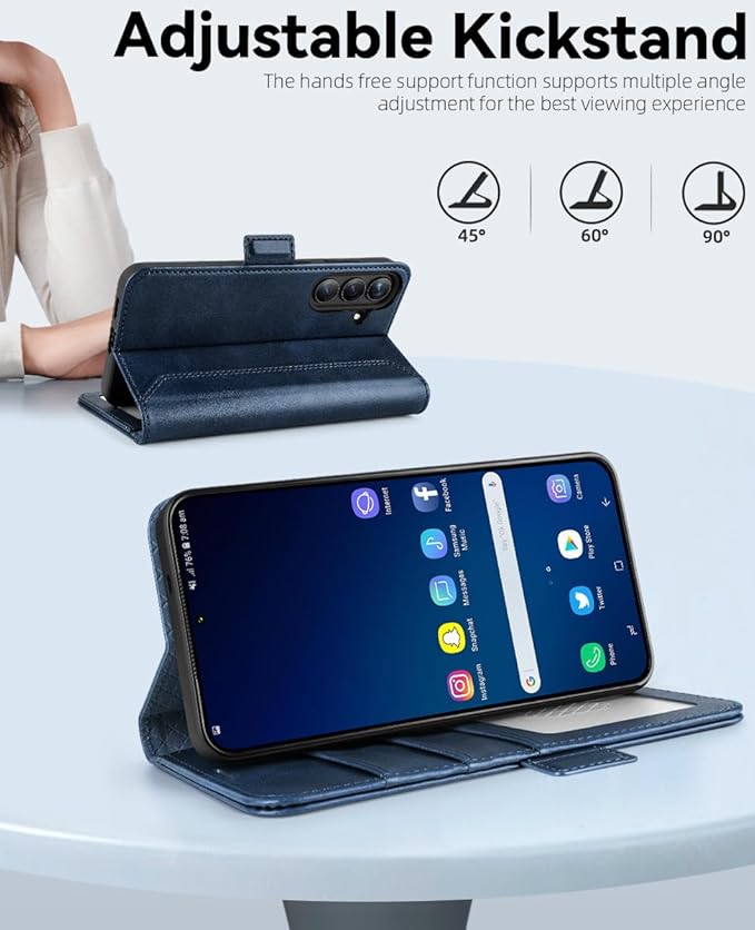 OCASE Compatible with Galaxy S25 Wallet Case, PU Leather Flip Folio Case with Card Holders RFID Blocking Kickstand [Shockproof TPU Inner Shell] Protective Phone Cover 6.2 Inch 2025, Retro Blue