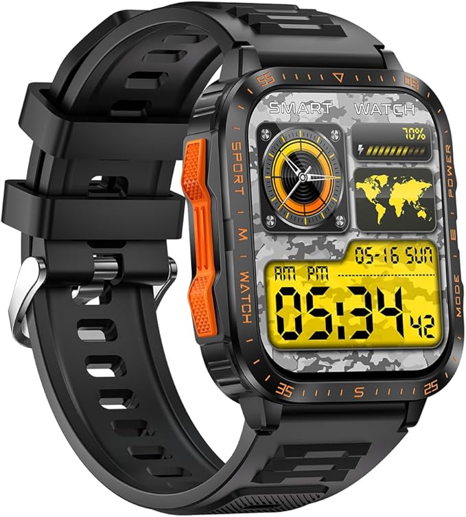 Military Smart Watch for Men with LED Flashlight/UV Light 3ATM Waterproof 1.96" Big Screen Rugged Tactical Smartwatch with Text and Call Fitness Tracker with HR/Sleep Monitor for iPhone Android