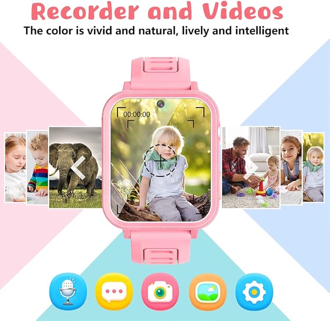 Retysaz Kids Smart Watch,24 Game Smart Watch for Kids, Fashion Smartwatches for Children 3-14 Great Gifts to Girls Boys (Pink)
