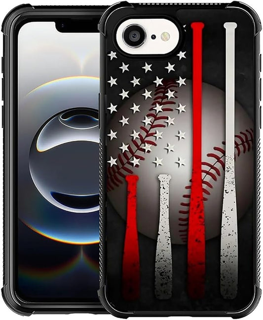 Compatible with iPhone 16e Case,American Baseball Flag Phone Cover for Men/Women,Soft TPU Anti-Skid Thread and Four Corner Anti-Collision Protection Case Compatible with iPhone 16e 6.1inch