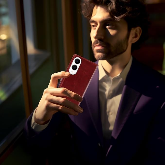 MONASAY Wallet Case Fit for Samsung Galaxy S25 Edge 5G，[Lens & Glass Screen Protector] [RFID Blocking] Flip Folio Leather Cell Phone Cover with Credit Card Holder, 6.7 inch, Burgundy