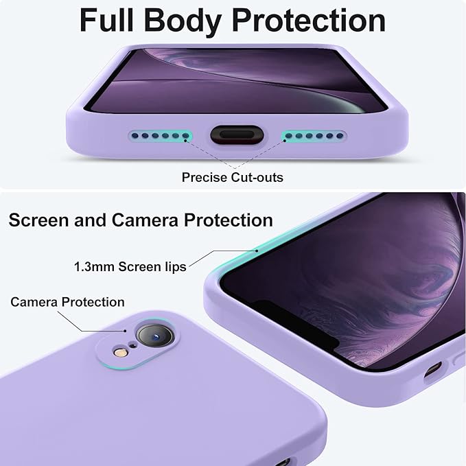 Vooii Compatible with iPhone XR Case, Upgraded Liquid Silicone with [Flat Edges] [Camera Protection] [Soft Anti-Scratch Microfiber Lining] Phone Case for iPhone 10 XR 6.1 inch - Light Purple