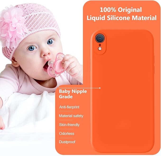 Vooii Compatible with iPhone XR Case, Upgraded Liquid Silicone with [Flat Edges] [Camera Protection] [Soft Anti-Scratch Microfiber Lining] Phone Case for iPhone 10 XR 6.1 inch - Neon Orange