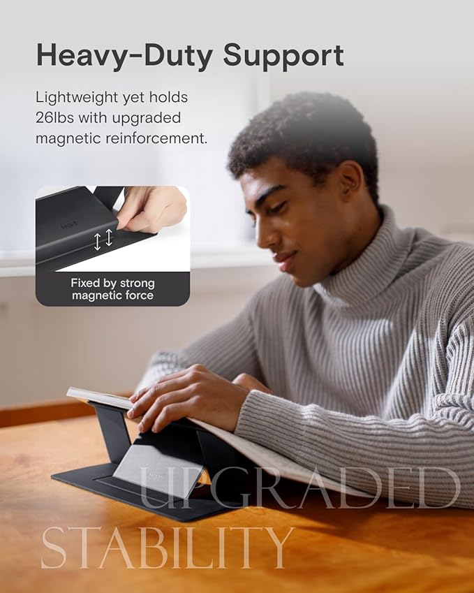 MOFT Invisible Laptop Stand for Desk, Stick-Free Tablet and Computer Stand with Dual-Angle, Foldable&Portable Laptop Riser Holder, Fits 13"+ Tablets & 15"+ Laptops, Jet Black (Non-Adhesive Version)