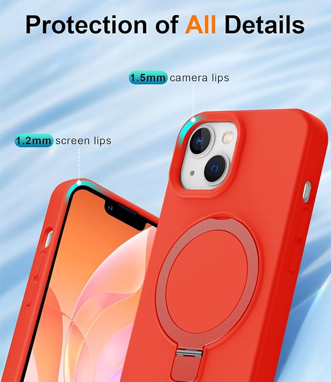 ZHK Liquid Silicone Designed for iPhone 13/14 Case with Magnet Stand, [Mil-Grade Drop Shockproof][Soft Anti-Scratch Microfiber Lining] Slim Fit Cover, Red