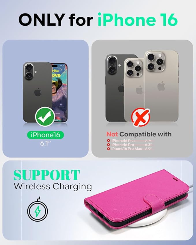 OCASE Compatible with iPhone 16 Wallet Case, PU Leather Flip Folio Case with Card Holders RFID Blocking Kickstand [Shockproof TPU Inner Shell] Phone Cover 6.1 Inch 2024, Rose