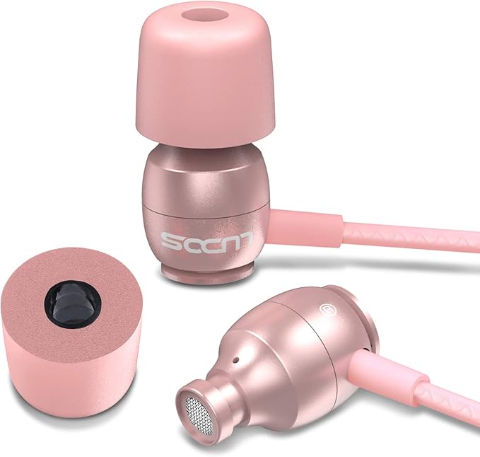 LUDOS Clamor Wired Earbuds in-Ear Headphones, 5 Years Warranty, Earphones with Microphone, Noise Isolating Ear Buds, Memory Foam for iPhone, Samsung, School Students, Kids, Women, Small Ears - Pink