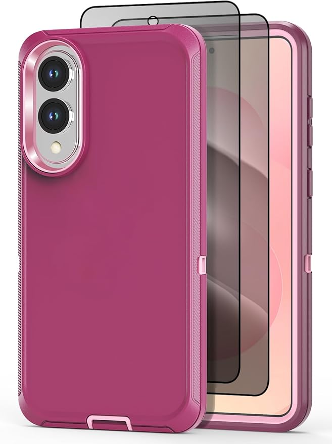 Designed for Samsung Galaxy S25 Edge Case [with Privacy Screen Protector] 3-Layer Full Body Protection Rugged Shockproof Heavy Duty Phone Case Cover, Purple/Pink