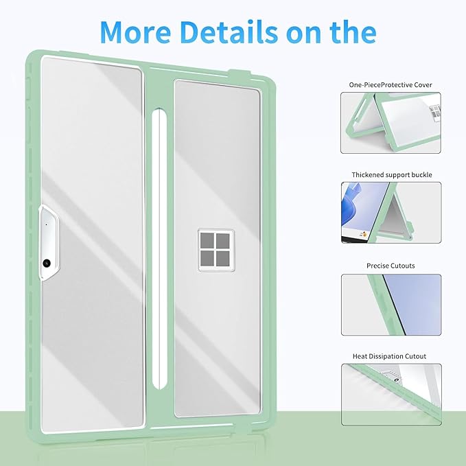 Case Updated Version fit Microsoft Surface Pro 11/10 /9/8 13-Inch, All-in-one Rugged Case Compatible with Type Cover Keyboards, Transparent&Green