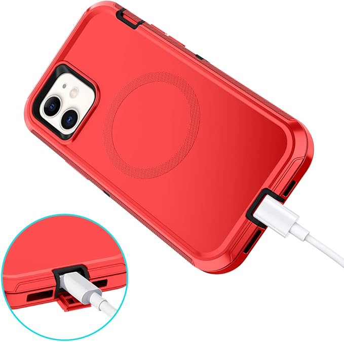 for iPhone 12 Case,iPhone 12 Pro Case [Compatible with MagSafe] Shockproof 3-Layer Full Body Protection Rugged Heavy Duty Cover for Apple iPhone 12/12 Pro 6.1",Red/Black