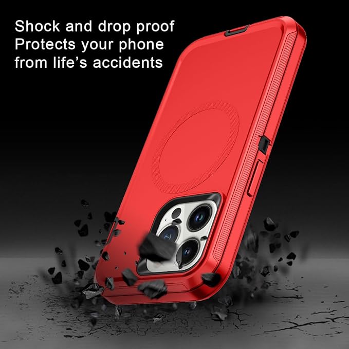 for iPhone 14 Pro Max Case [Compatible with MagSafe] Shockproof 3-Layer Full Body Protection Rugged Heavy Duty Cover Case for Apple iPhone 14 Pro Max 6.7",Red/Black