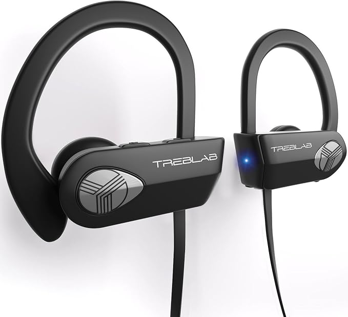 TREBLAB XR500 Bluetooth Running Headphones, IPX7 Waterproof, Noise Cancelling, Secure-Fit, Wireless Sport Earbuds with Mic