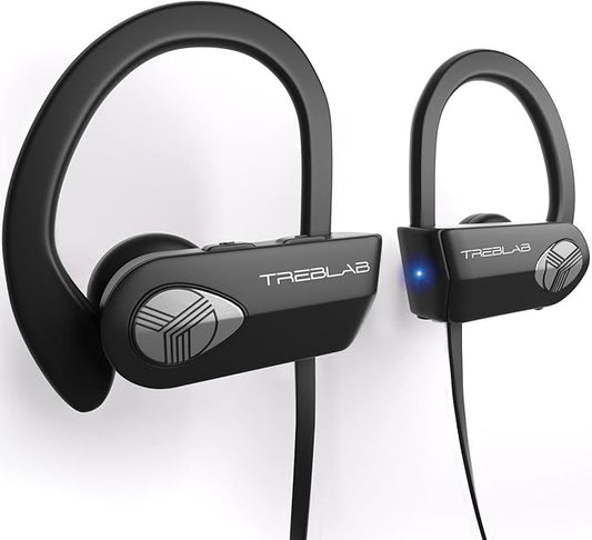 TREBLAB XR500 Bluetooth Running Headphones, IPX7 Waterproof, Noise Cancelling, Secure-Fit, Wireless Sport Earbuds with Mic