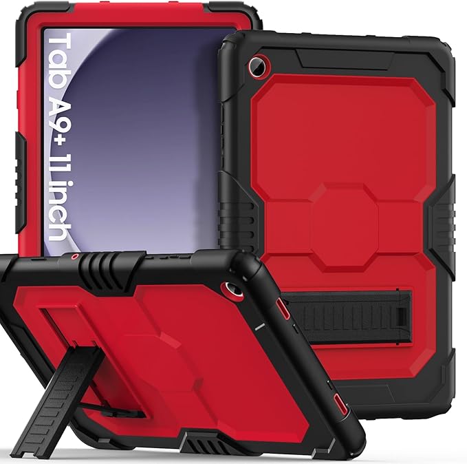 OKP Case for New Samsung Galaxy Tab A9+/ A9 Plus 11 Inch 2023 (SM-X210/X216/X218), Heavy Duty Shockproof Rugged 11" Galaxy A9+ Tablet Protective Cover with Kickstand for Kids Boys Girls, Black+Red