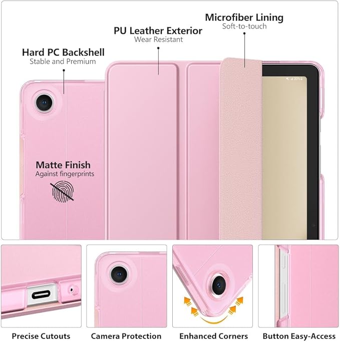 MoKo Case for Galaxy Tab A9 Plus 11 inch 2023, Slim Stand Protective Smart Cover with Hard PC Translucent Back Shell for Tab A9 Plus Tablet (SM-X210/X216/X218), Auto Wake/Sleep, Flowers Pink