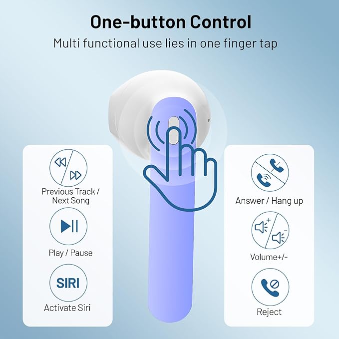 Wireless Earbuds, Bluetooth Headphones Stereo Ear Buds with Noise Cancelling Mic, 50H Playback with LED Display Charging Case, IP7 Waterproof in-Ear Earphones for Phone Laptop Sports, Blue