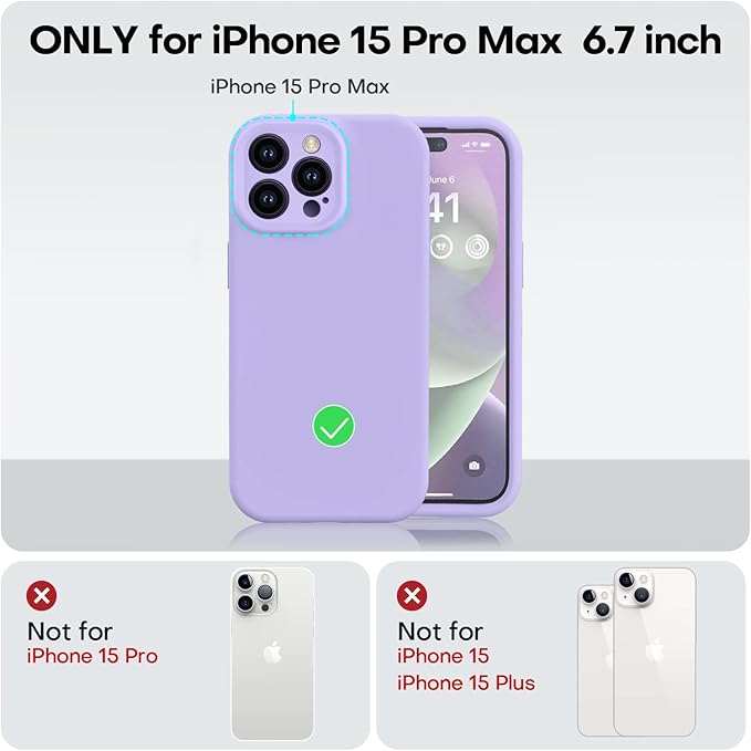 Vooii Compatible with iPhone 15 Pro Max Case, Upgraded Premium Silicone, [Camera Protection] [Soft Anti-Scratch Microfiber Lining] Shockproof Phone Case for iPhone 15 Pro Max 6.7 inch - Light Purple
