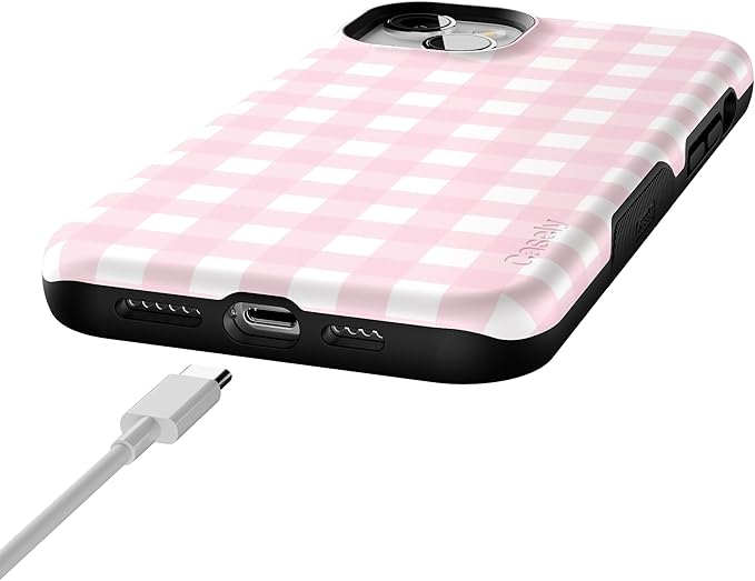 Casely iPhone 14 Case | Pink Plaid | Sunday Best | Compatible with MagSafe | Bold Protective Design