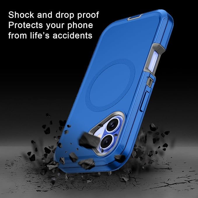 for iPhone 16 Case [Compatible with MagSafe] Shockproof 3-Layer Full Body Protection [Without Screen Protector] Rugged Heavy Duty Cover Case for Apple iPhone 16 6.1",Sea Blue/Grey