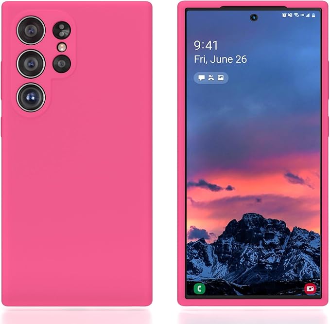 E Segoi Designed for Galaxy S24 Ultra Case, Liquid Silicone Gel Rubber Shockproof Case Soft Microfiber Cloth Lining Cushion Compatible with Galaxy S24 Ultra 5G 6.8 inch (Hot Pink, S24 Ultra - 6.8")