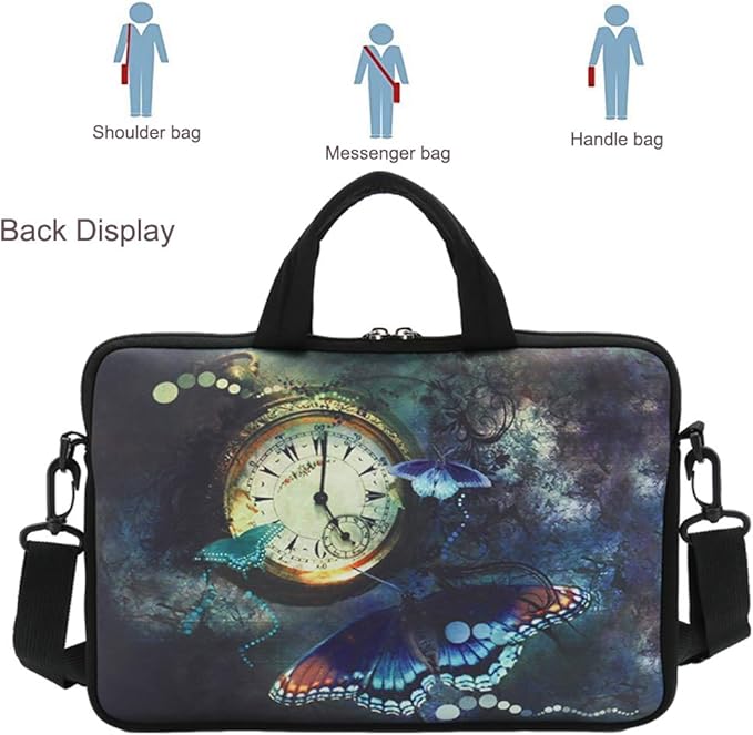 RICHEN 10 inch Messenger Bag Carrying Case Sleeve with Handle Accessory Pocket Fits 7 to 10-Inch Laptops/Notebook/Kids tablet (7-10.2 inch, Clock & Butterfly)