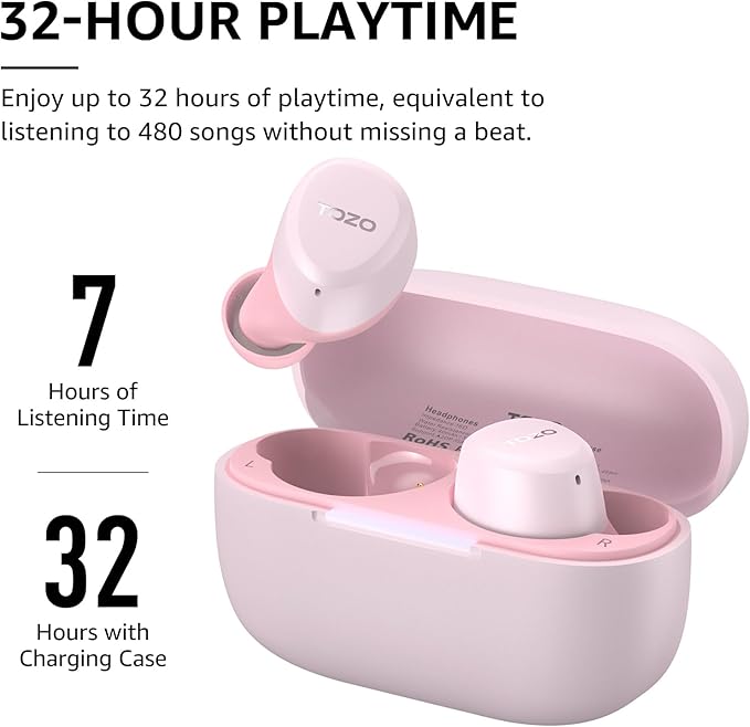 TOZO A1 Wireless Earbuds Bluetooth 5.3 Light Weight in Ear IPX5 Waterproof Headphones 2 Mic for AI Calls, Immersive Premium Sound Bass Headset with Charging Case, 32 Presets EQ Customization via App