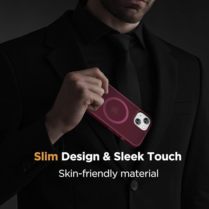 Miracase Magnetic for iPhone 14 Case 6.1 inch (Compatible with MagSafe)（with 2X Screen Protectors） Military-Grade Protection, Anti-Fingerprint Translucent Matte Phone Case Cover, Wine Red