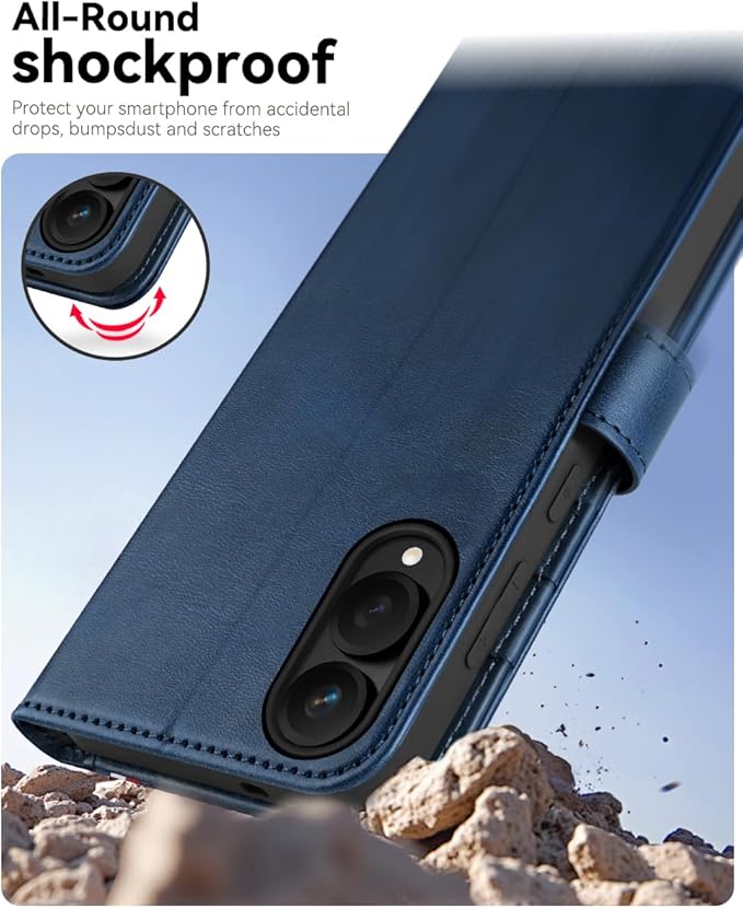 OCASE Compatible with Galaxy S25 Edge Wallet Case, PU Leather Flip Folio Case with Card Holders RFID Blocking Kickstand [Shockproof TPU Inner Shell] Protective Phone Cover 2025, Spliced Blue